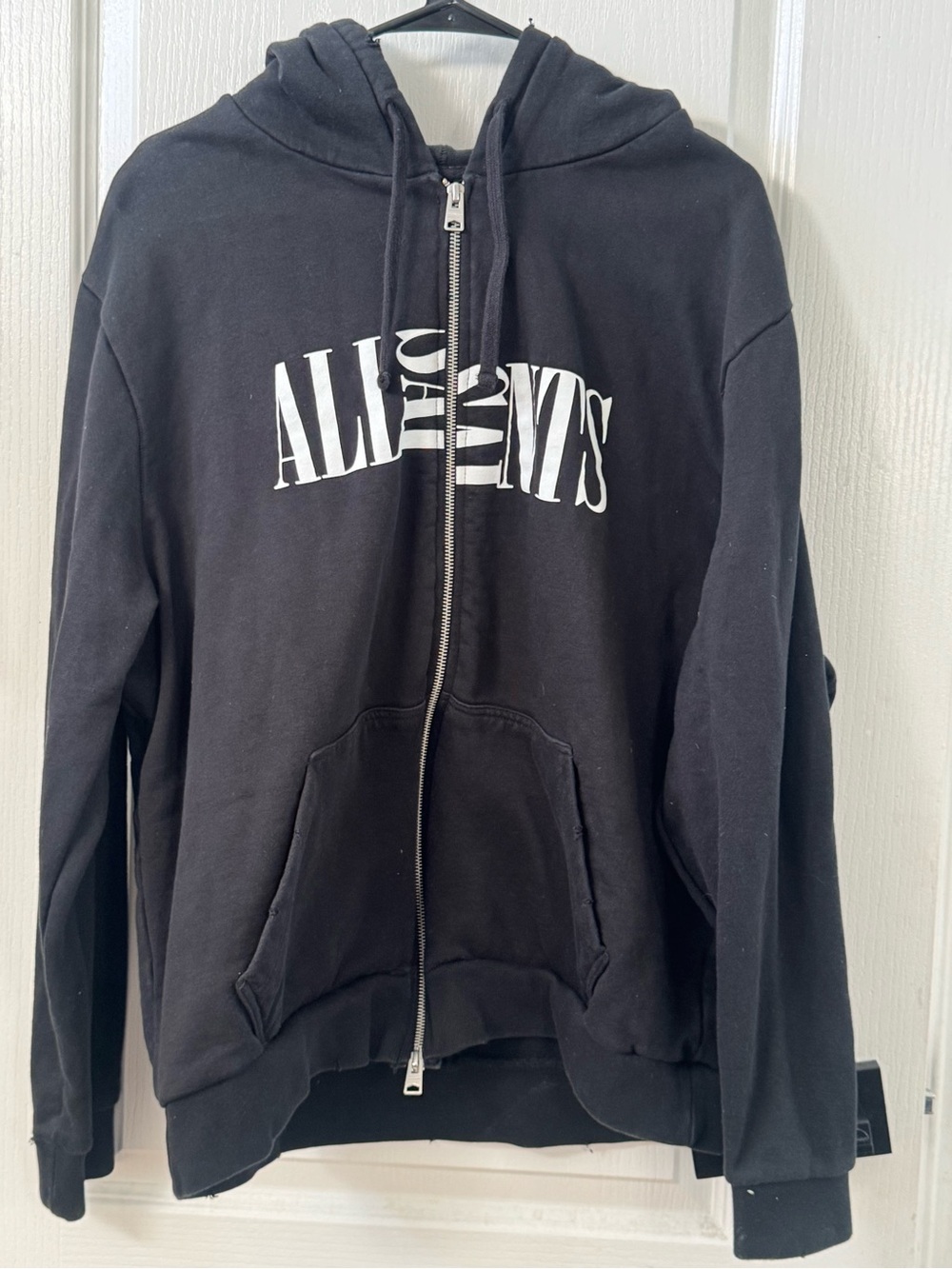 All Saints Black Zip Front Logo Hoodie Jacket